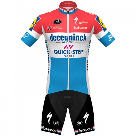Conjunto Maillot + Culotte Corto con tirantes 2020 Quick-Step Floors Campeonatos de Luxemburgo N001
